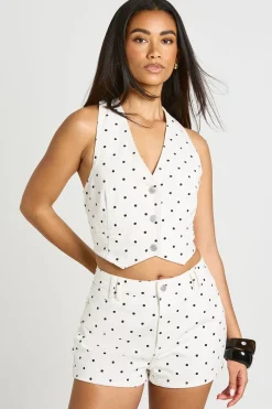 Short Mini En Denim À Pois