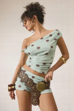 Short Mini En Mesh À Pois Avec Taille Repliable
