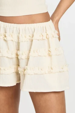 boohoo Short Mini Froncé En Gaze De Coton Avec Détails À Volants<Femme Shorts