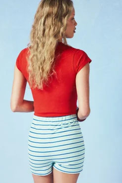 Short Mini À Rayures Taille Haute