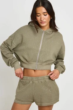 Short Molleton Délavé À Strass