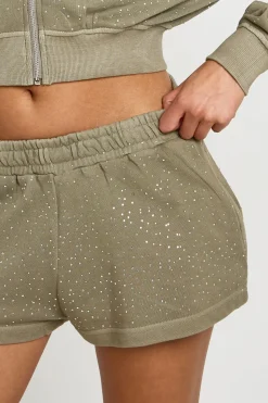 Short Molleton Délavé À Strass