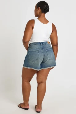boohoo Short Mom Taille Haute Déchiré Grande Taille<Femme Denim|Shorts