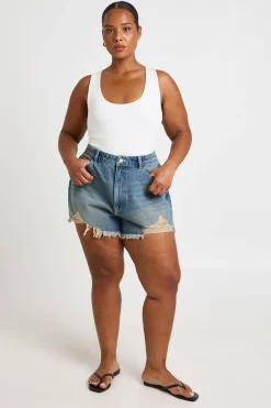 boohoo Short Mom Taille Haute Déchiré Grande Taille<Femme Denim|Shorts