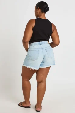 Short Mom Taille Haute Déchiré Grande Taille