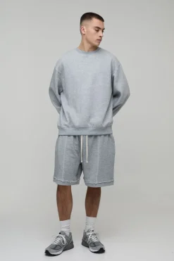 Short oversize à entrejambe tombante, ourlet côtelé Loopback