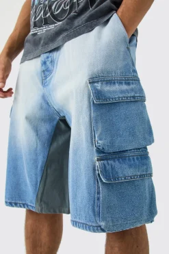 Short parachute en denim à détail d'empiècement et poches multiples