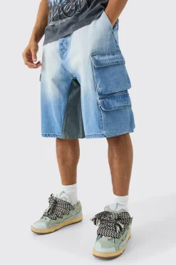 Short parachute en denim à détail d'empiècement et poches multiples