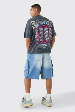 Short parachute en denim à détail d'empiècement et poches multiples