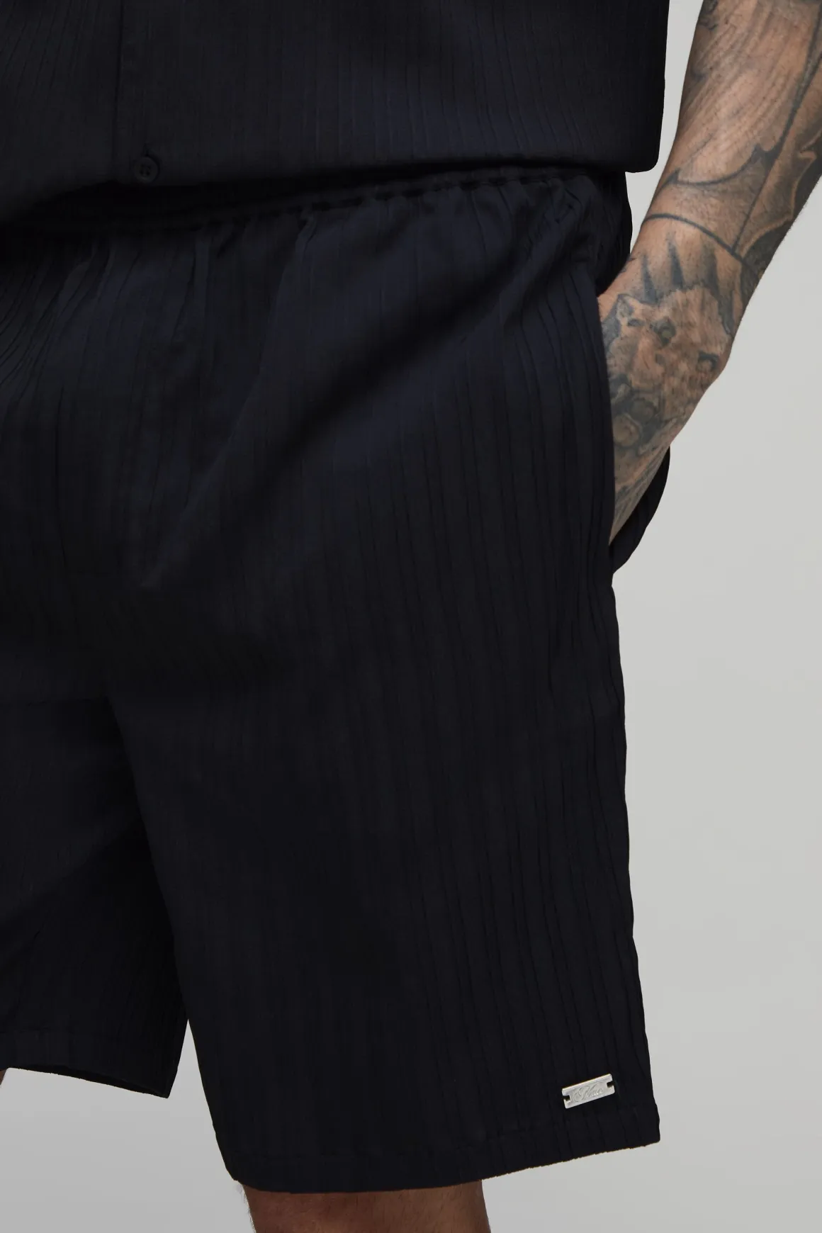 Short Plissé Texturé Coupe Ample Taille Haute