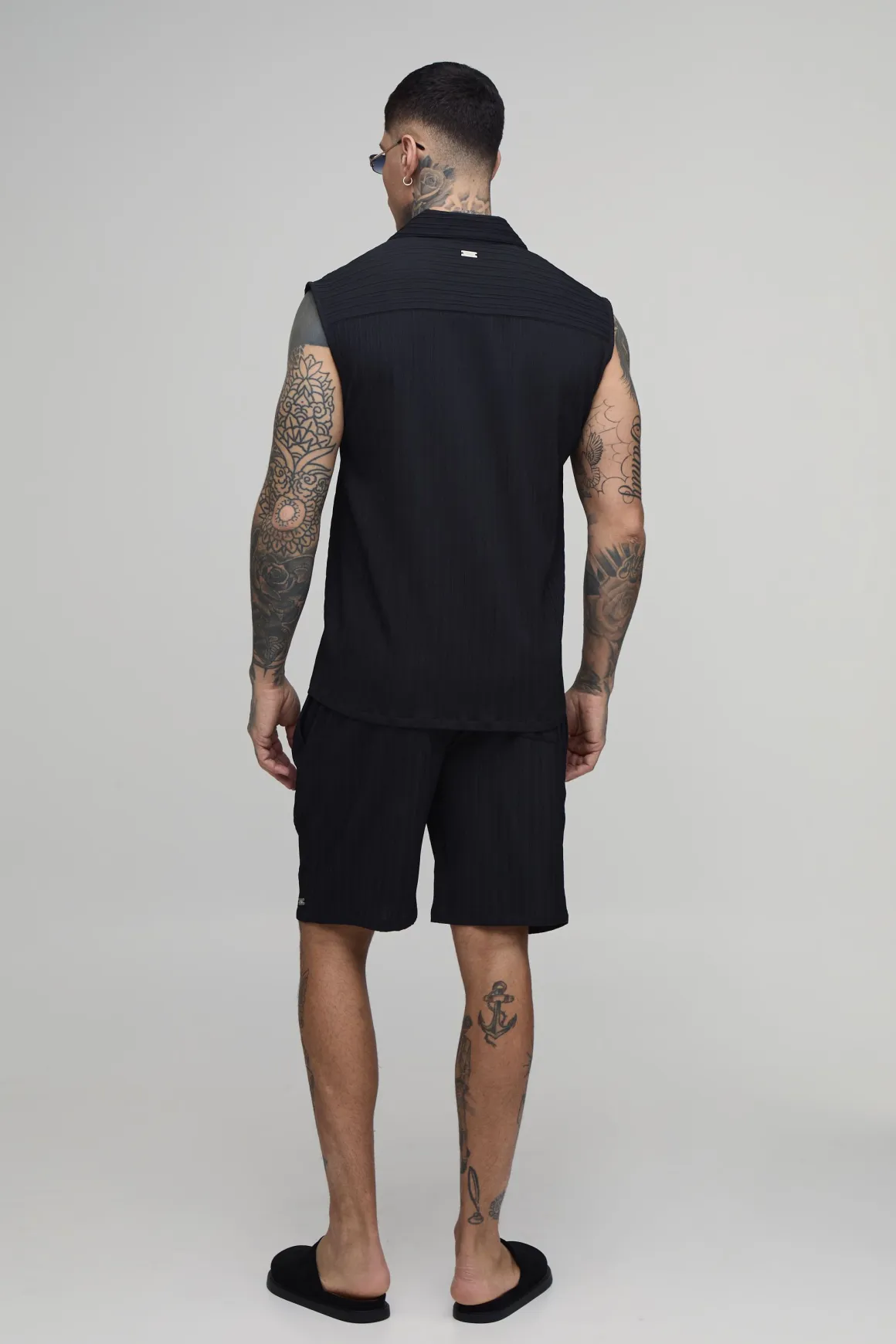Short Plissé Texturé Coupe Ample Taille Haute