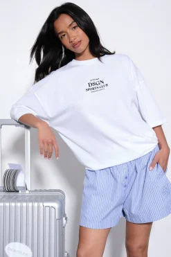 Short Popeline À Rayures Avec Boutons Henley Dsgn Studio