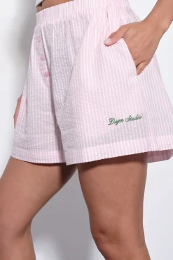 DSGN Studio Short Rayé À Boutonnage Henley Brodé<Femme Dsgn Studio|Shorts