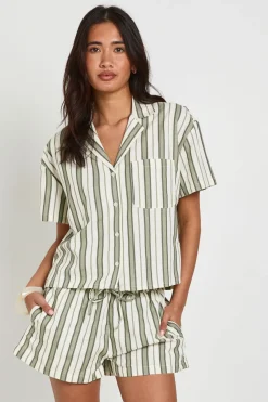 boohoo Short Rayé En Lin Premium Petite<Femme Shorts