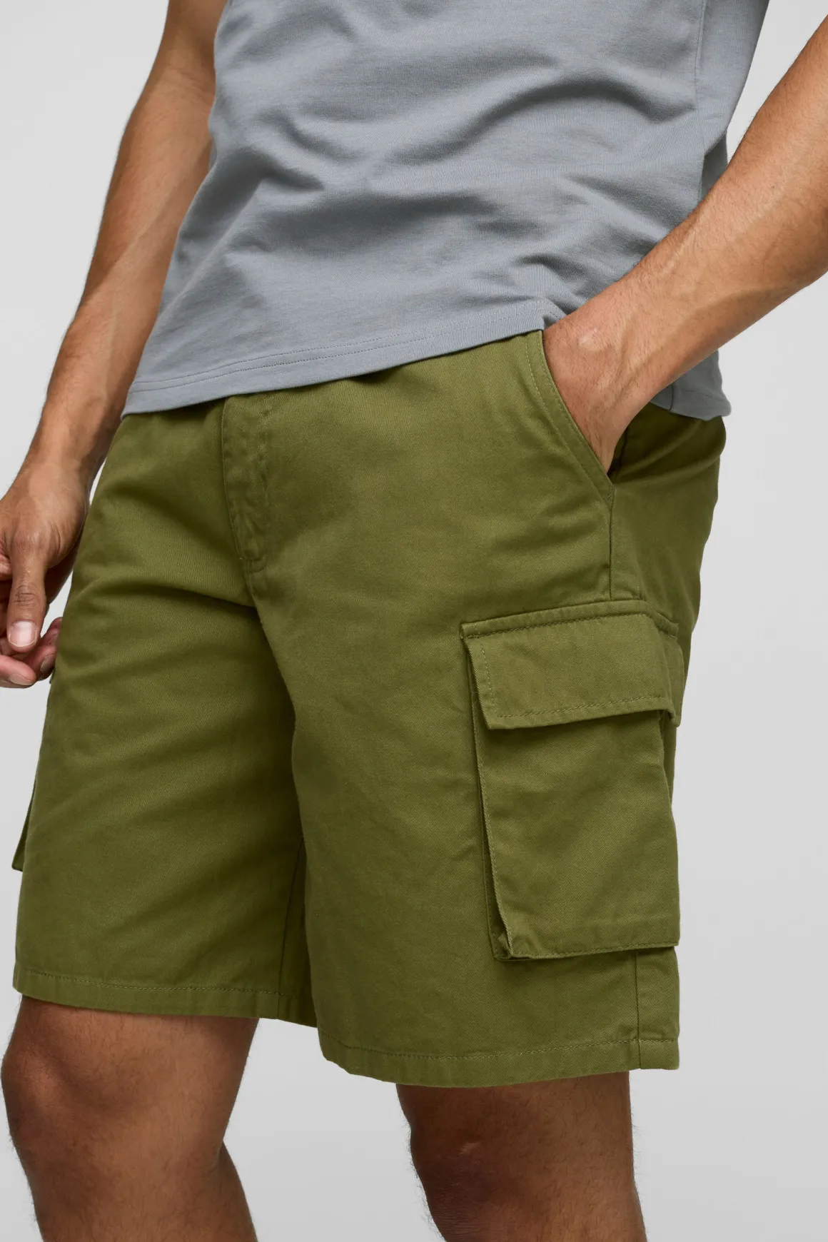Shorts cargo baggy avec taille fixe en sergé