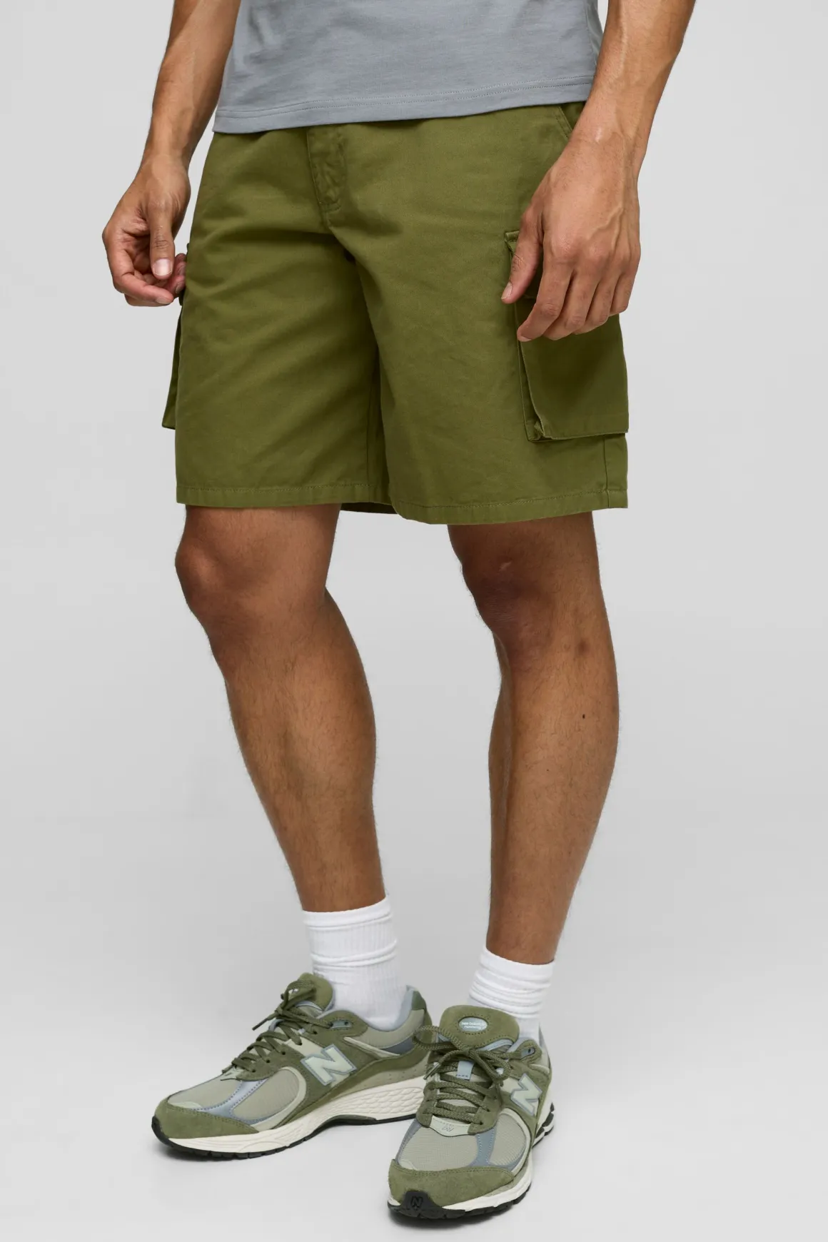 Shorts cargo baggy avec taille fixe en sergé