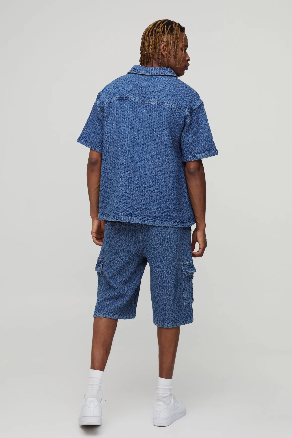 Shorts cargo en denim texturé pour hommes grands à coupe décontractée