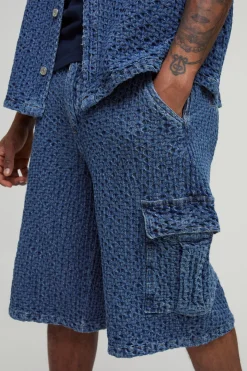 Shorts cargo en denim texturé pour hommes grands à coupe décontractée