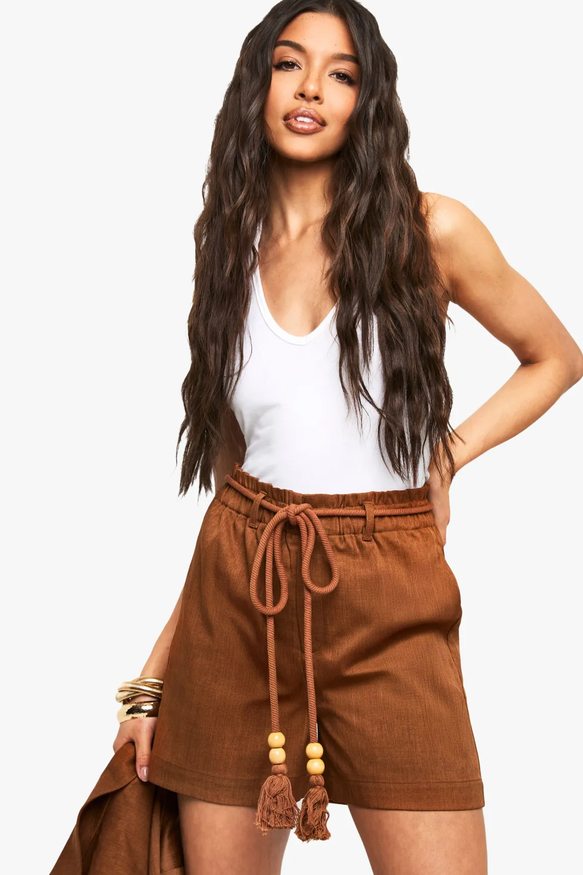Shorts ceinturés à l'aspect lin sur mesure