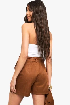 Shorts ceinturés à l'aspect lin sur mesure