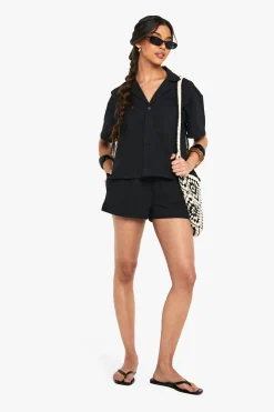 Shorts à cordon look lin