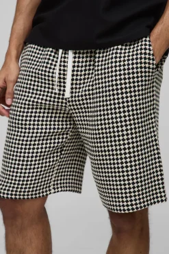 Shorts crochet à carreaux à coupe décontractée et élastiquée