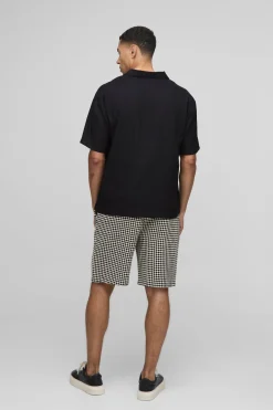 Shorts crochet à carreaux à coupe décontractée et élastiquée