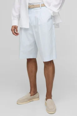 boohooMAN Shorts décontractés en mélange de lin avec taille fixe, devant plissé<Homme Shorts