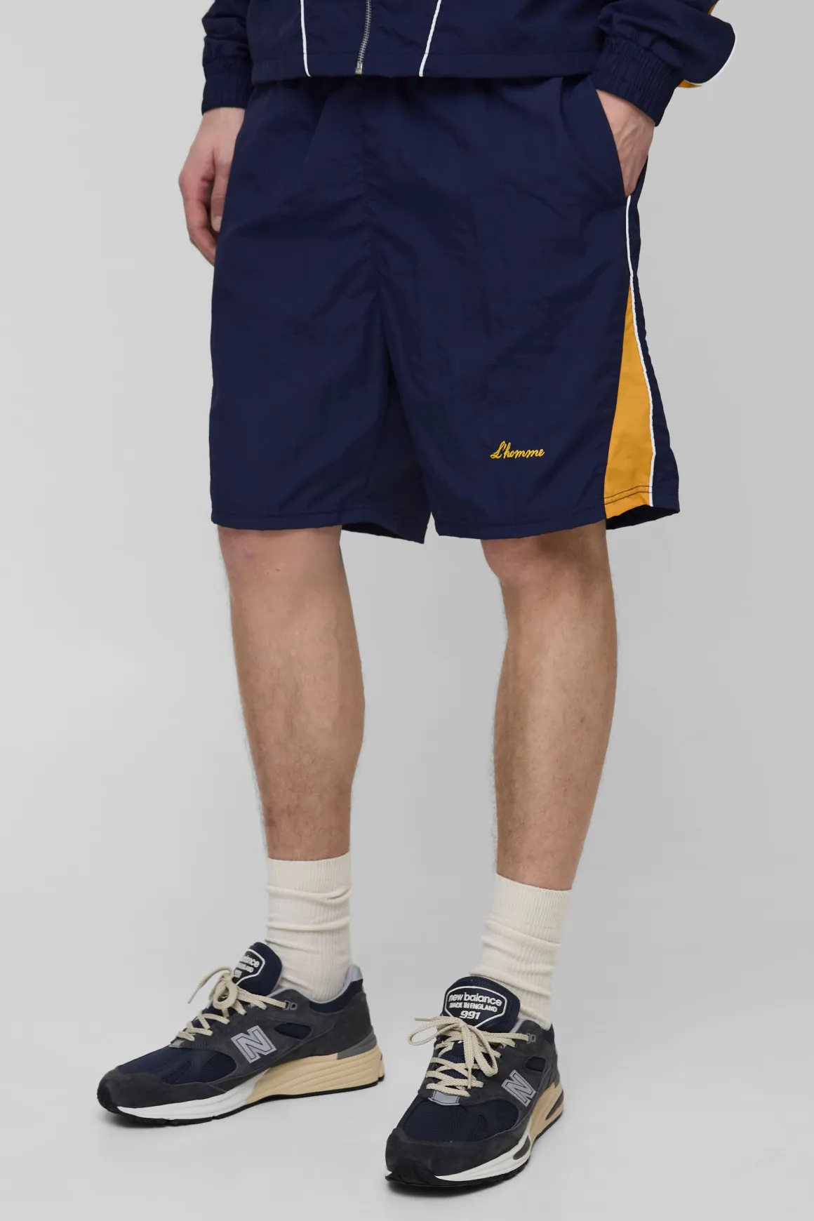 Shorts décontractés en nylon froissé à panneaux pour hommes de grande taille