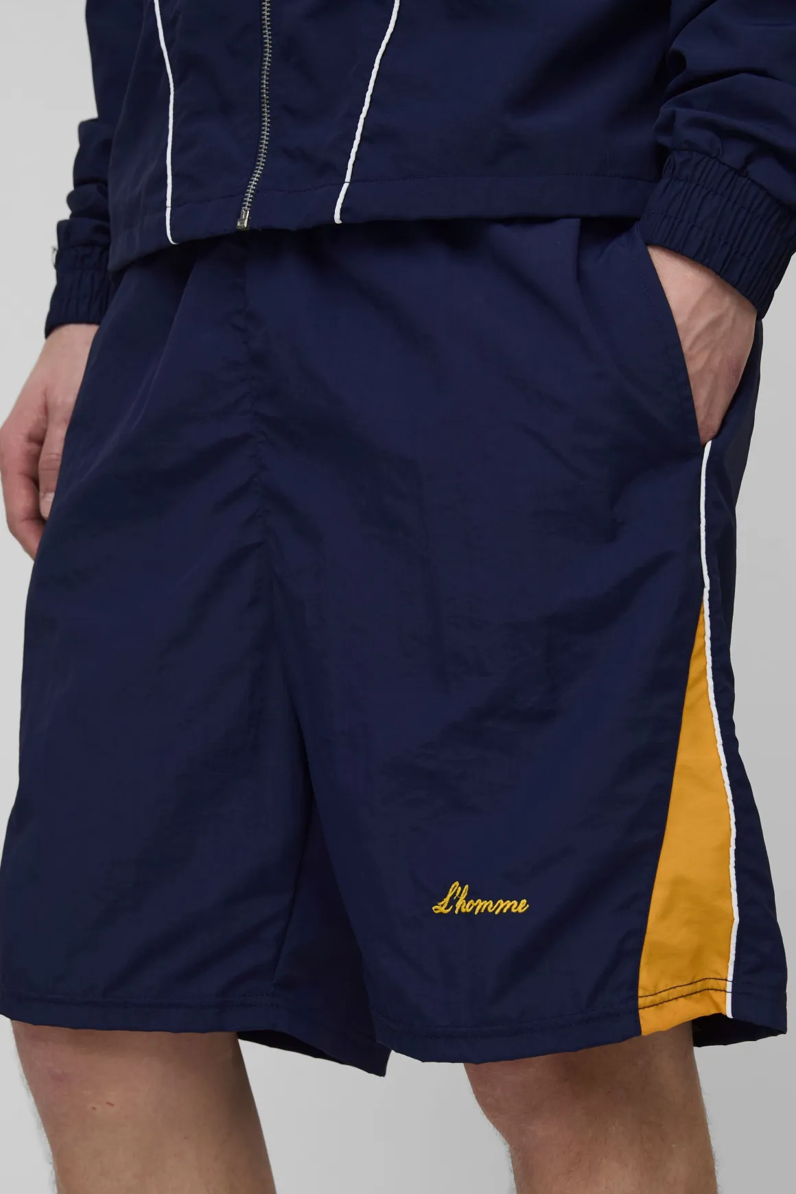 Shorts décontractés en nylon froissé à panneaux pour hommes de grande taille