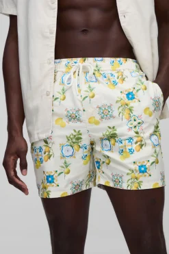 Shorts de bain mi-long imprimés au citron Santorini