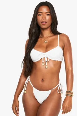 Shorts de bikini à fronces noués sur le côté avec ornement Sunshine Charm
