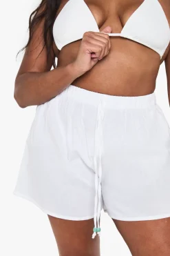 Shorts de plage en lin ornés de perles