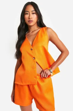 Shorts à effet lin texturé, coupe décontractée