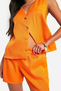 Shorts à effet lin texturé, coupe décontractée