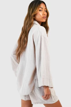 Shorts en coton léger texturés à taille élastiquée