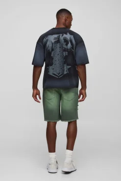 Shorts en denim déchiré à teinte verte, coupe décontractée