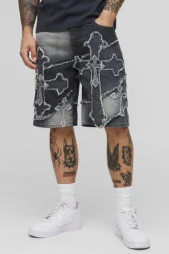 boohooMAN Shorts en denim décontractés à appliques croisées sur toute la surface<Homme Denim|Denim