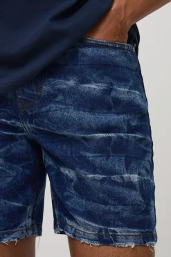 boohooMAN Shorts en denim lavé froissé, coupe slim<Homme Denim|Denim