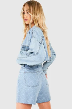 boohoo Shorts en denim à ourlet brut découpé au laser<Femme Denim|Shorts