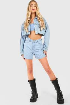 boohoo Shorts en denim à ourlet brut découpé au laser<Femme Denim|Shorts