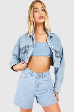 boohoo Shorts en denim à ourlet brut découpé au laser<Femme Denim|Shorts
