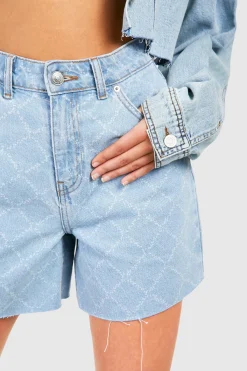 boohoo Shorts en denim à ourlet brut découpé au laser<Femme Denim|Shorts