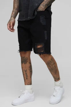 Shorts en denim pour hommes grands, décontractés, avec enjambement déchiré
