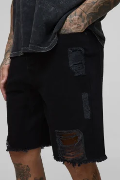 Shorts en denim pour hommes grands, décontractés, avec enjambement déchiré