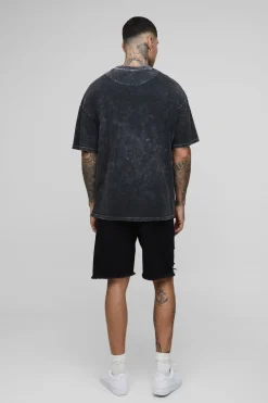 Shorts en denim pour hommes grands, décontractés, avec enjambement déchiré