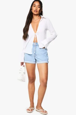 boohoo Shorts en denim taille haute à ourlet roulé<Femme Denim|Shorts