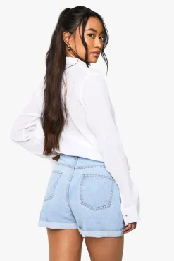 boohoo Shorts en denim taille haute à ourlet roulé<Femme Denim|Shorts
