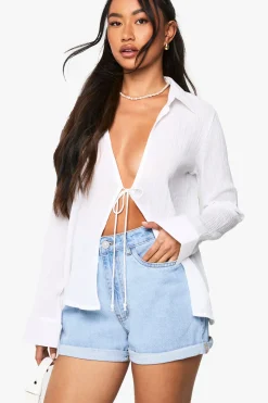 boohoo Shorts en denim taille haute à ourlet roulé<Femme Denim|Shorts