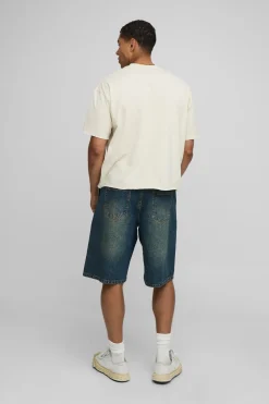 boohooMAN Shorts en denim vintage lavé à panneaux parachute<Homme Denim|Denim